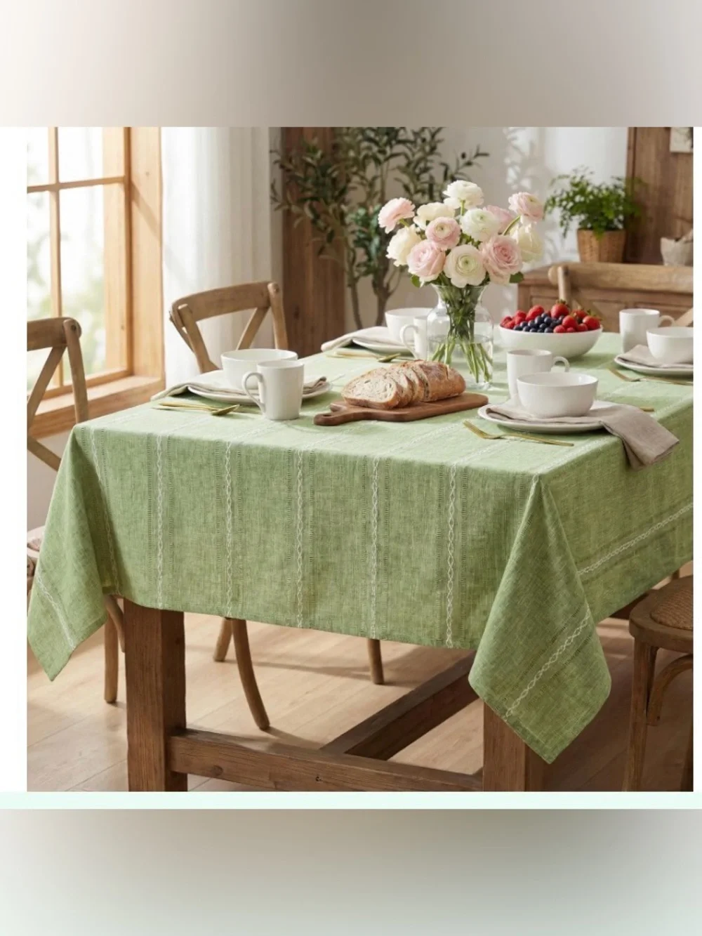 Green Linen-Feel Tablecloth for Dining Table